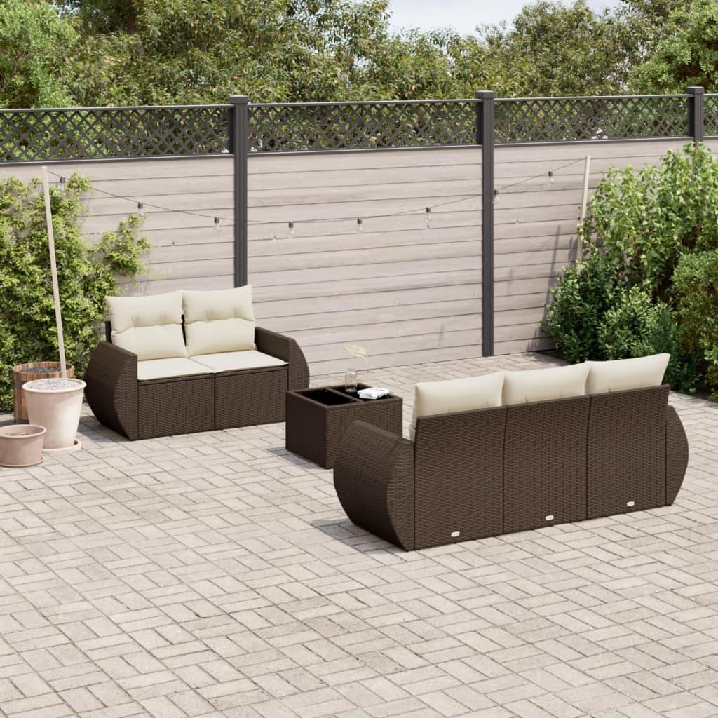 Sofasæt til haven 6 dele med hynder polyrattan brun billede