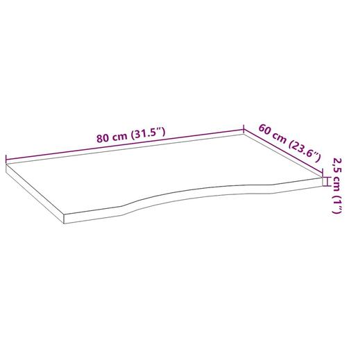 Bordplade ubehandlet 80x60x2,5 cm massivt egetræ rektangulær