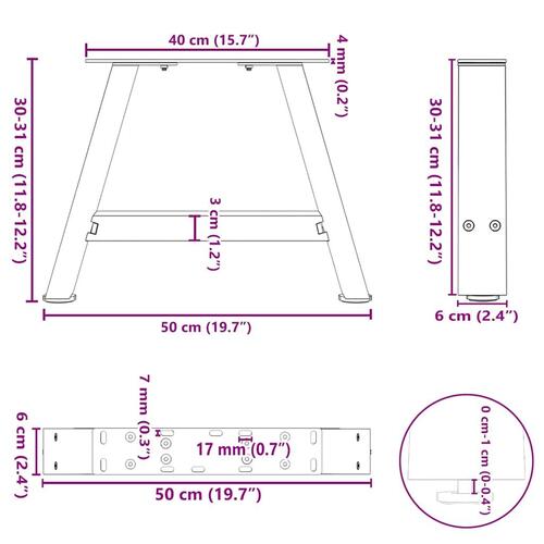 Sofabordben A-formet 2 stk 50x(30-31) cm stål sort