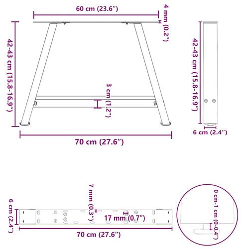 Sofabordben A-formet 2 stk 70x(42-43) cm stål sort