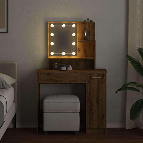 Makeupbord med LED-lys 86,5x35x136 cm kunsteg