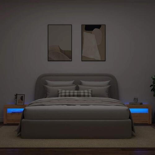 Sengeborde med LED-lys 2 stk. 60x35x40 cm egetræsfarve