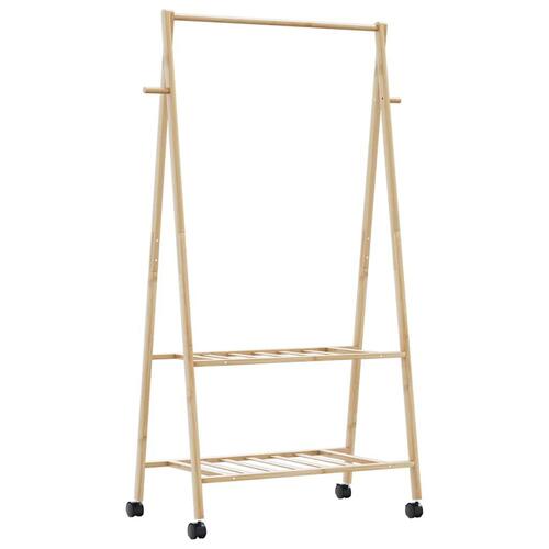 Tøjstativ med hylder og hjul 96x45,5x155,5 cm bambus