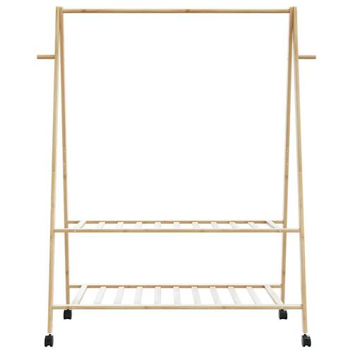 Tøjstativ med hylder og hjul 132x45,5x155,5 cm bambus