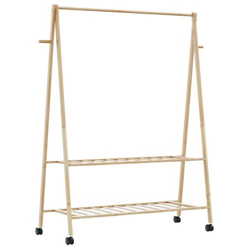 Tøjstativ med hylder og hjul 132x45,5x155,5 cm bambus