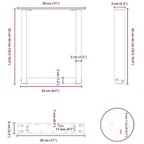 Sofabordben U-formet 2 stk. 28x(42-43) cm stål sort