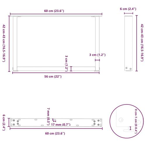 Sofabordben U-formet 2 stk. 60x(42-43) cm stål sort