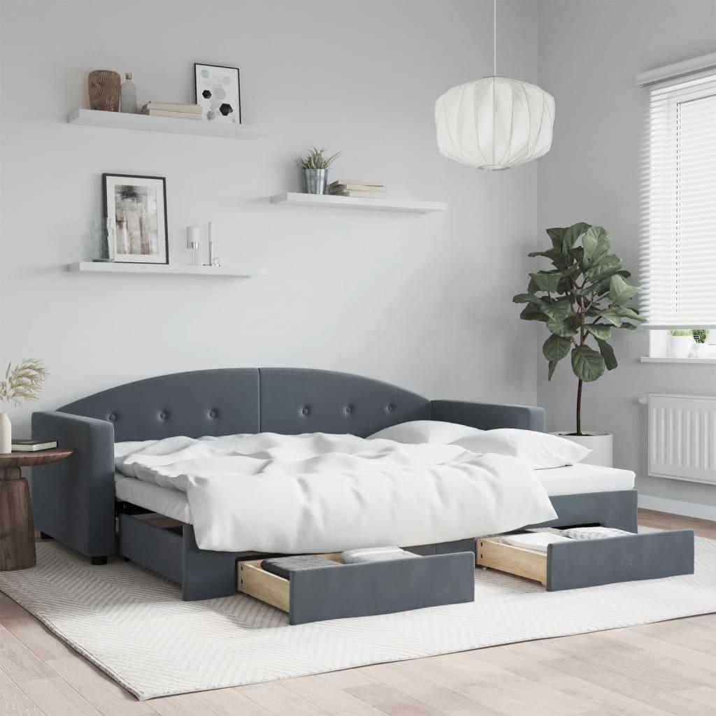 Daybed med udtræk og skuffer 80x200 cm velour mørkegrå billede