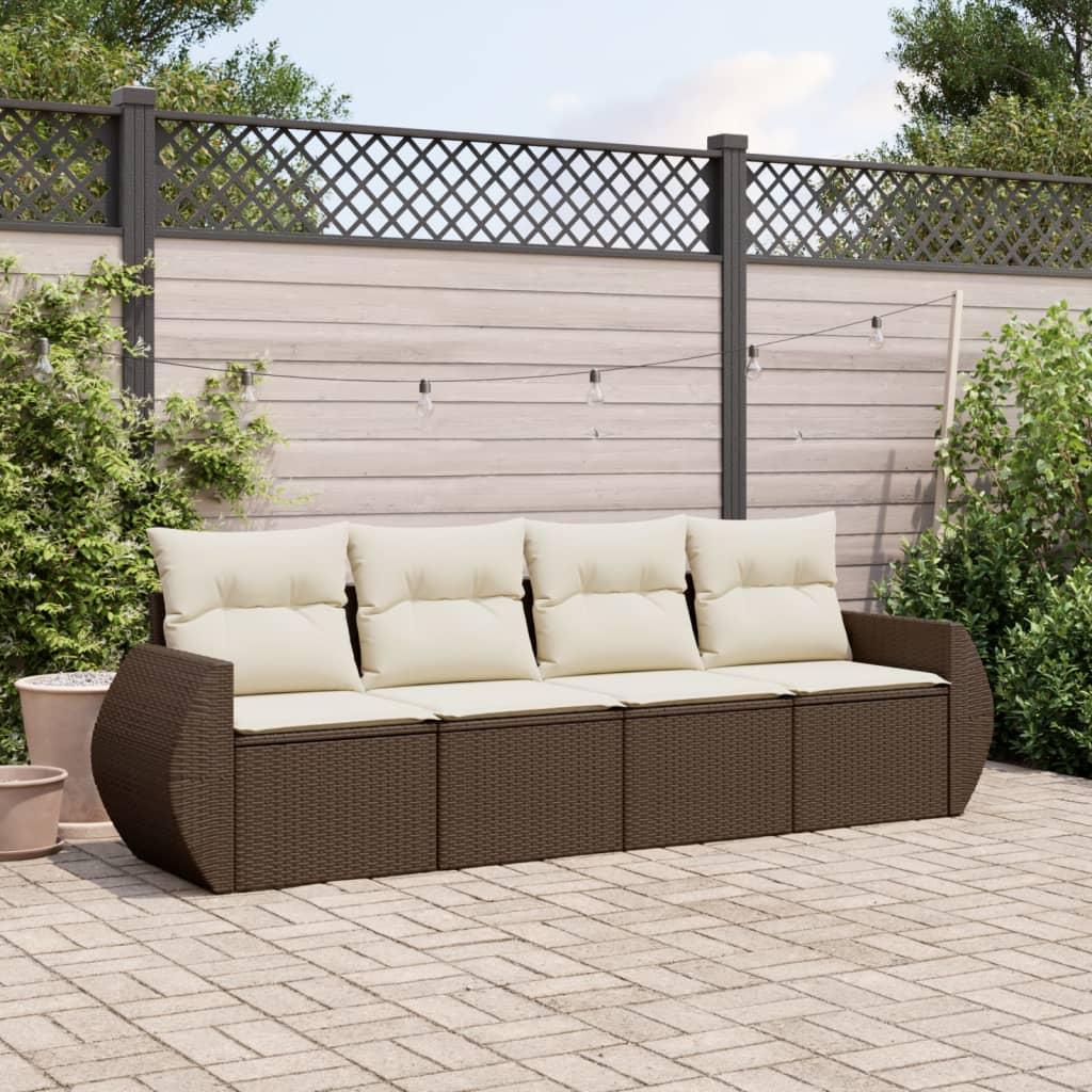 Sofasæt til haven 4 dele med hynder polyrattan brun billede