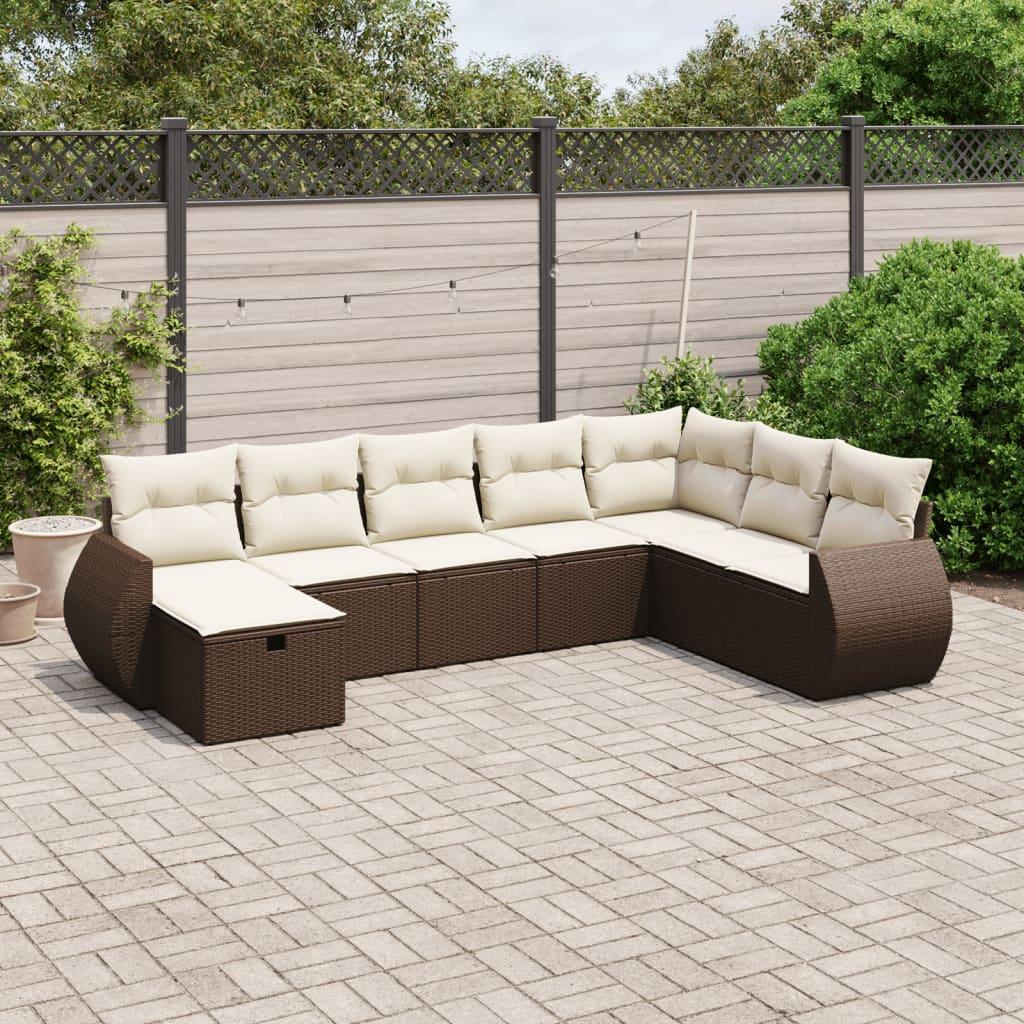 Sofasæt til haven 8 dele med hynder polyrattan brun