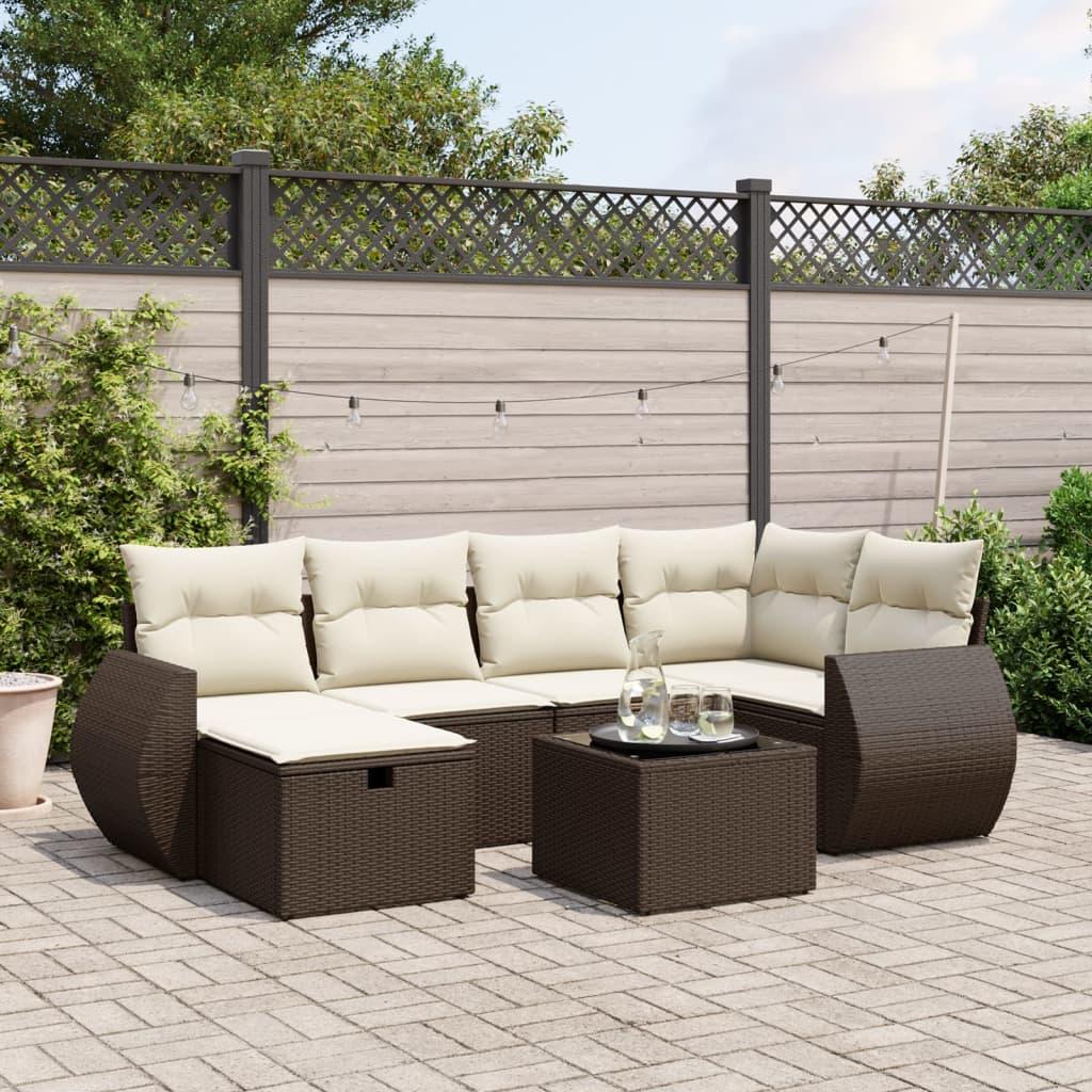 Sofasæt til haven 7 dele med hynder polyrattan brun