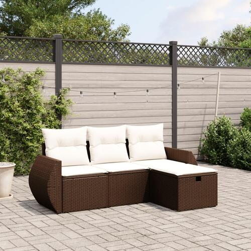 Sofasæt til haven 4 dele med hynder polyrattan brun
