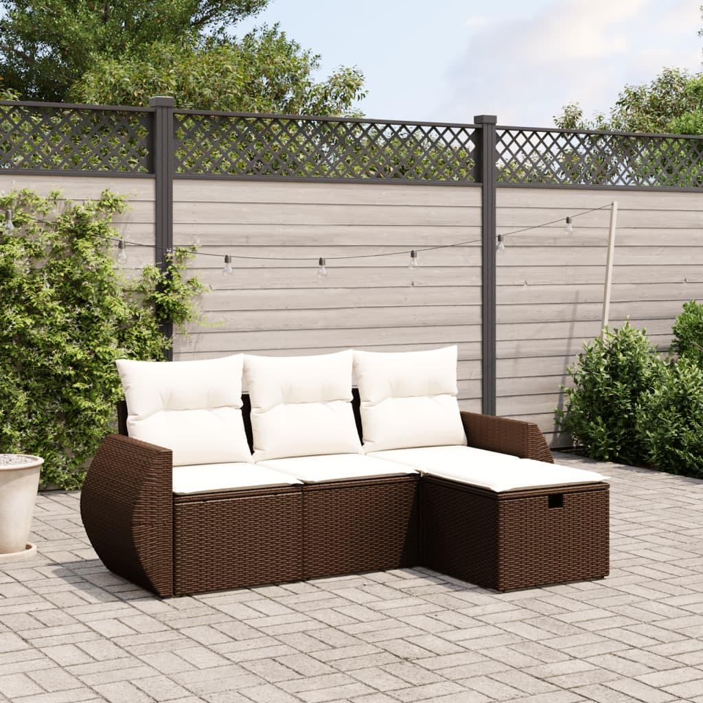 Sofasæt til haven 4 dele med hynder polyrattan brun
