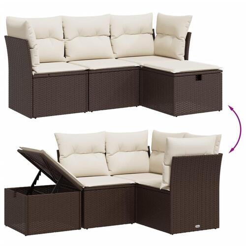 Sofasæt til haven 4 dele med hynder polyrattan brun