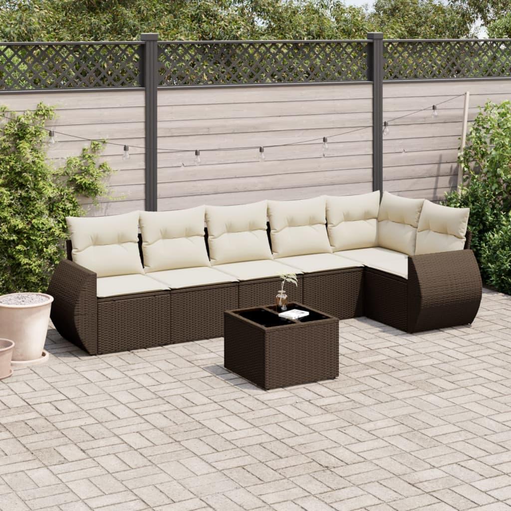 Sofasæt til haven 7 dele med hynder polyrattan brun billede