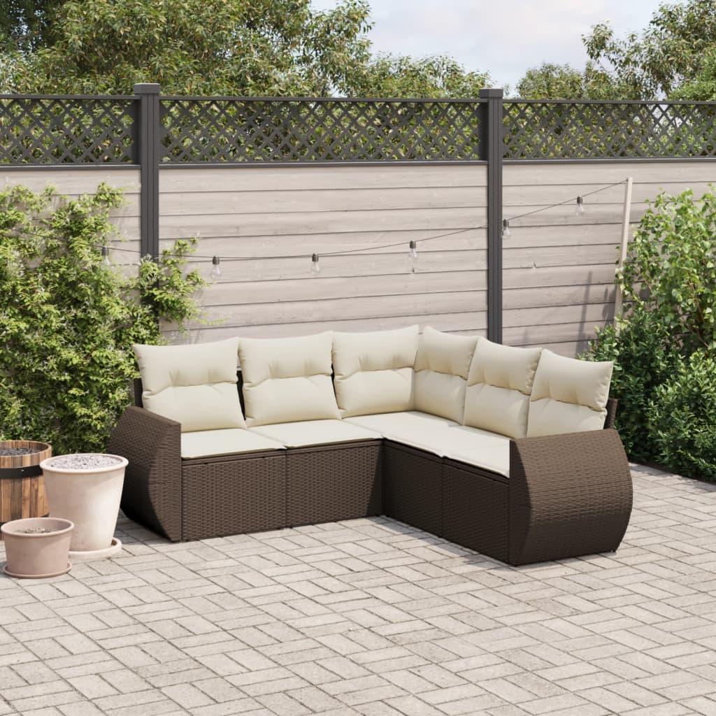 Sofasæt til haven 5 dele med hynder polyrattan brun billede