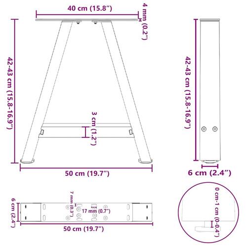 Sofabordben A-formet 2 stk 50x(42-43) cm stål sort