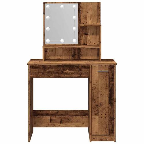 Makeupbord med LED-lys 86,5x35x136 cm antikt trælook