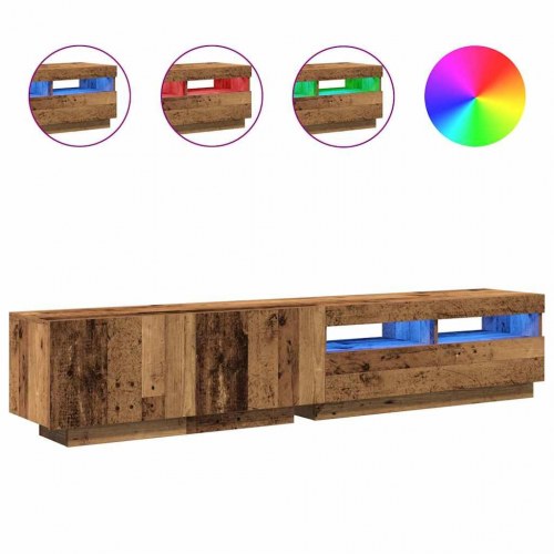 Tv-bord med LED-lys - 200×35×40 cm i konstrueret træ, antikt træ