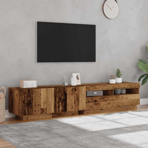 Tv-bord med LED-lys - 200×35×40 cm i konstrueret træ, antikt træ