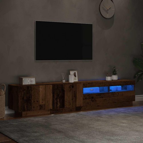 Tv-bord med LED-lys - 200×35×40 cm i konstrueret træ, antikt træ