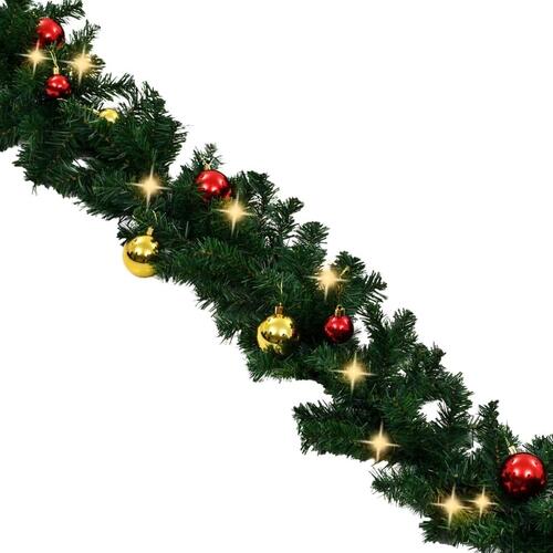 Juleguirlande dekoreret med kugler og LED-lys 20 m