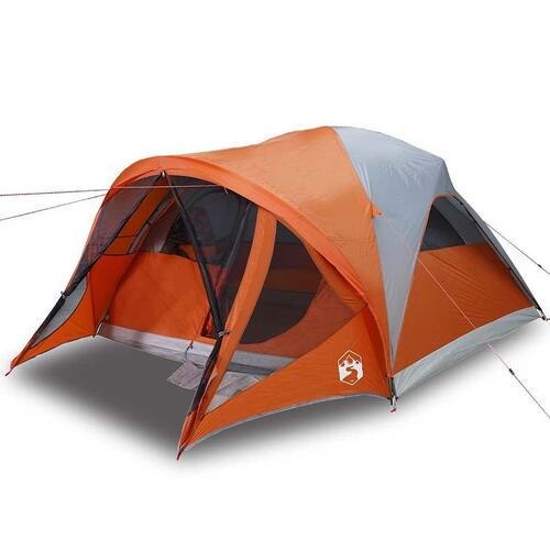 6-personers campingtelt vandafvisende grå og orange