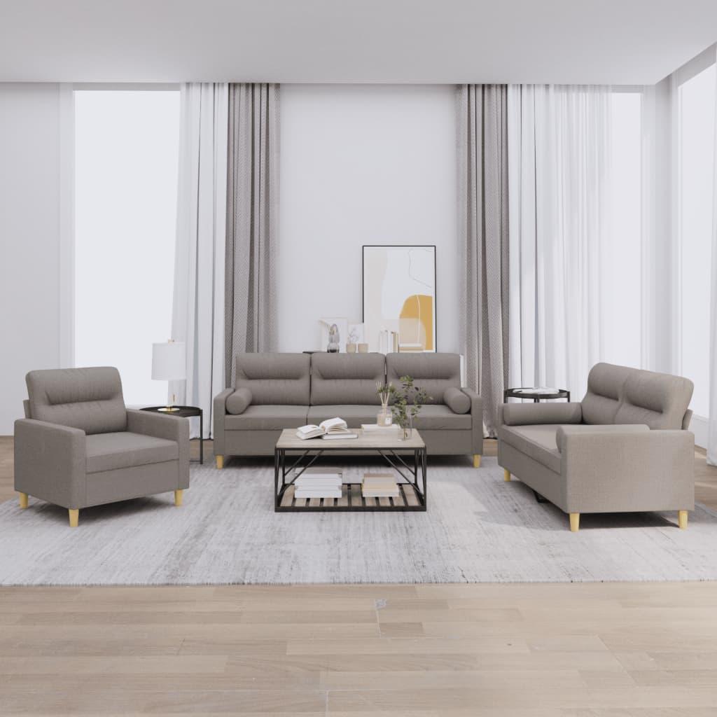 3 personers sofa med puder stof gråbrun