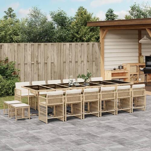 Spisebordssæt til haven 17 dele med hynder polyrattan beige