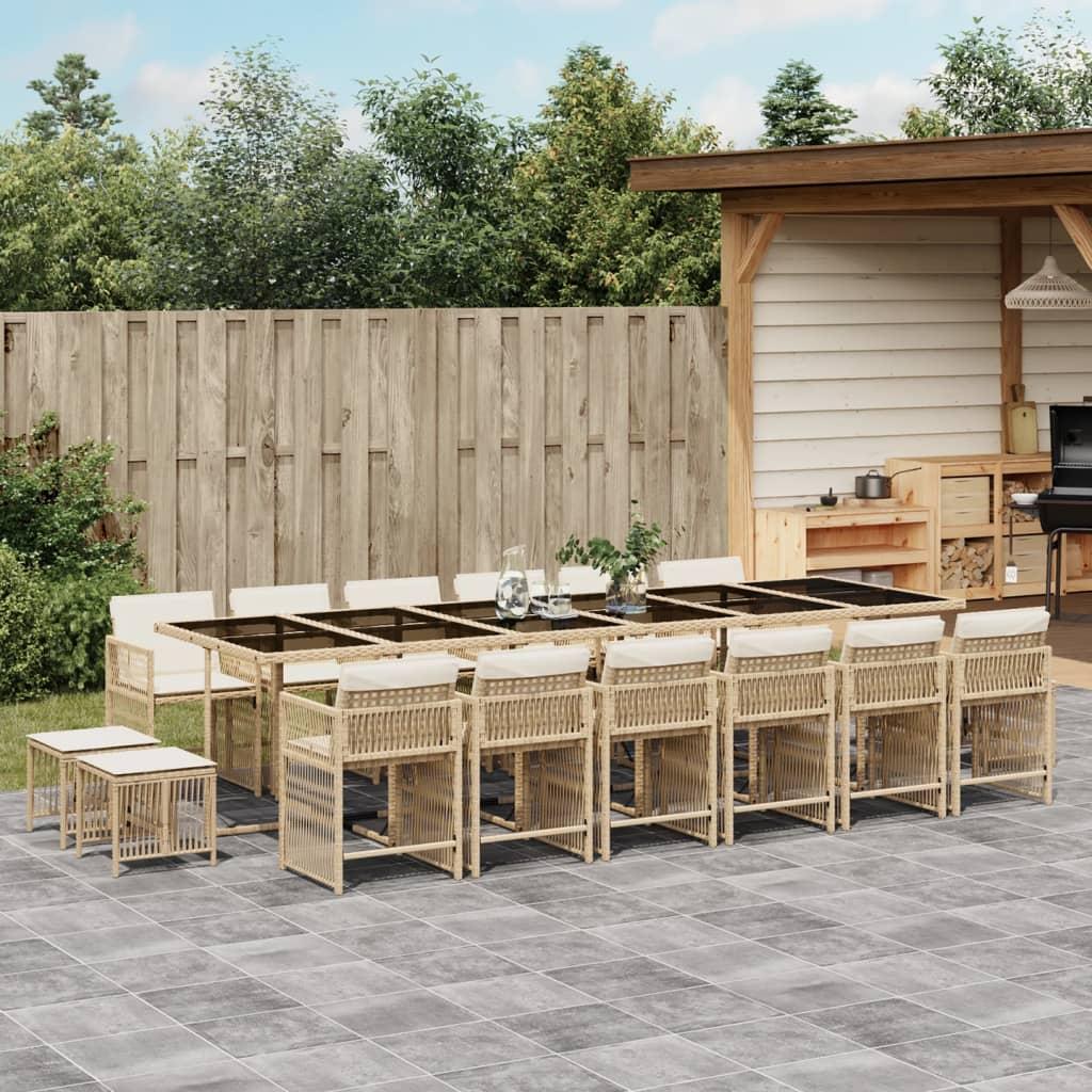 Spisebordssæt til haven 17 dele med hynder polyrattan beige