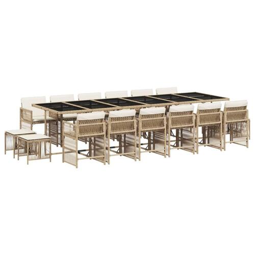 Spisebordssæt til haven 17 dele med hynder polyrattan beige