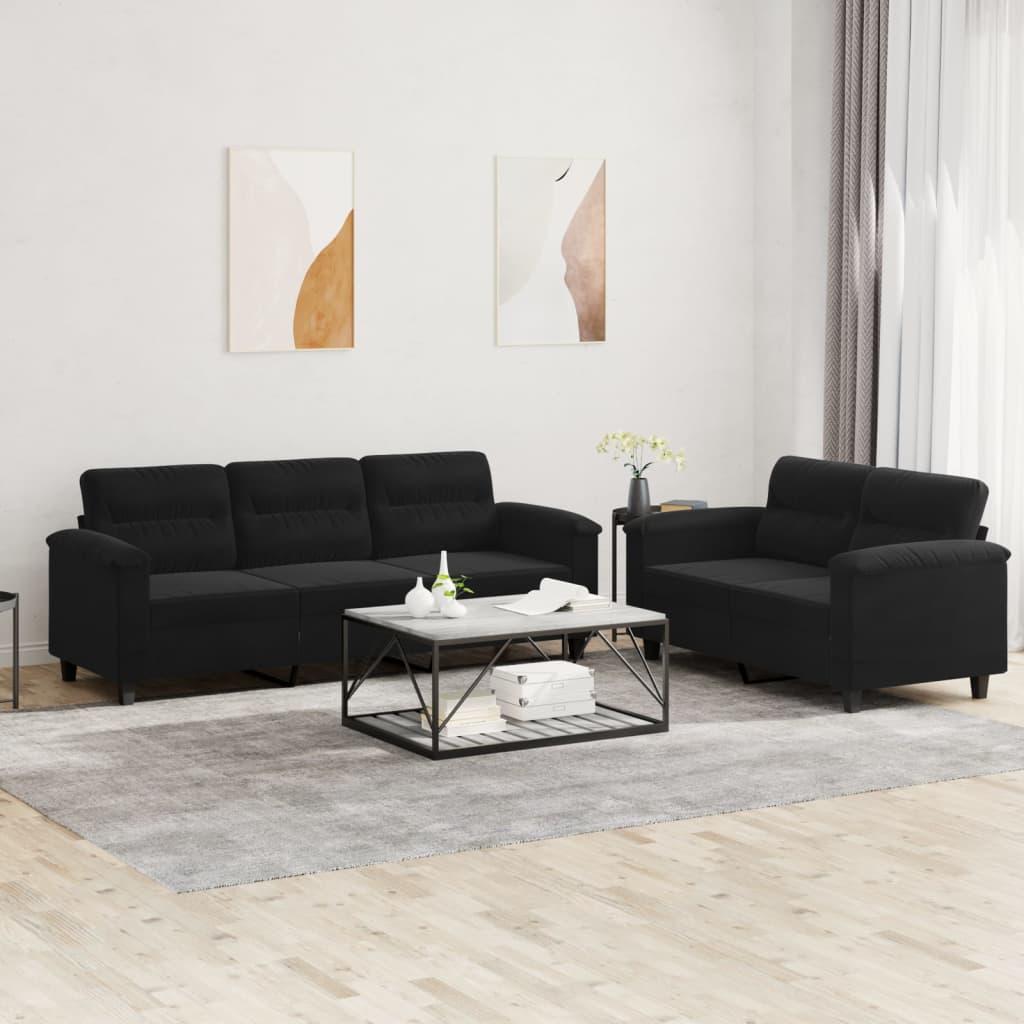 2 personers sofa med hynder mikrofiberstof sort billede