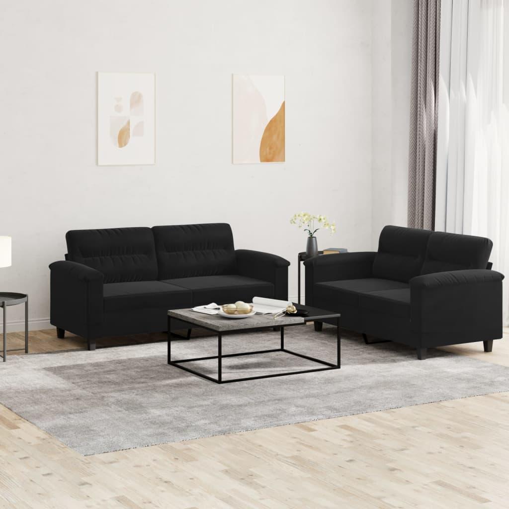 2 personers sofa med hynder mikrofiberstof sort billede