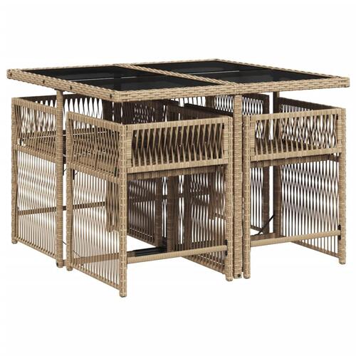 Spisebordssæt til haven 5 dele med hynder polyrattan beige