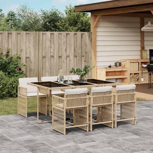 Spisebordssæt til haven 7 dele med hynder polyrattan beige