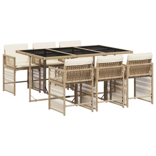 Spisebordssæt til haven 7 dele med hynder polyrattan beige