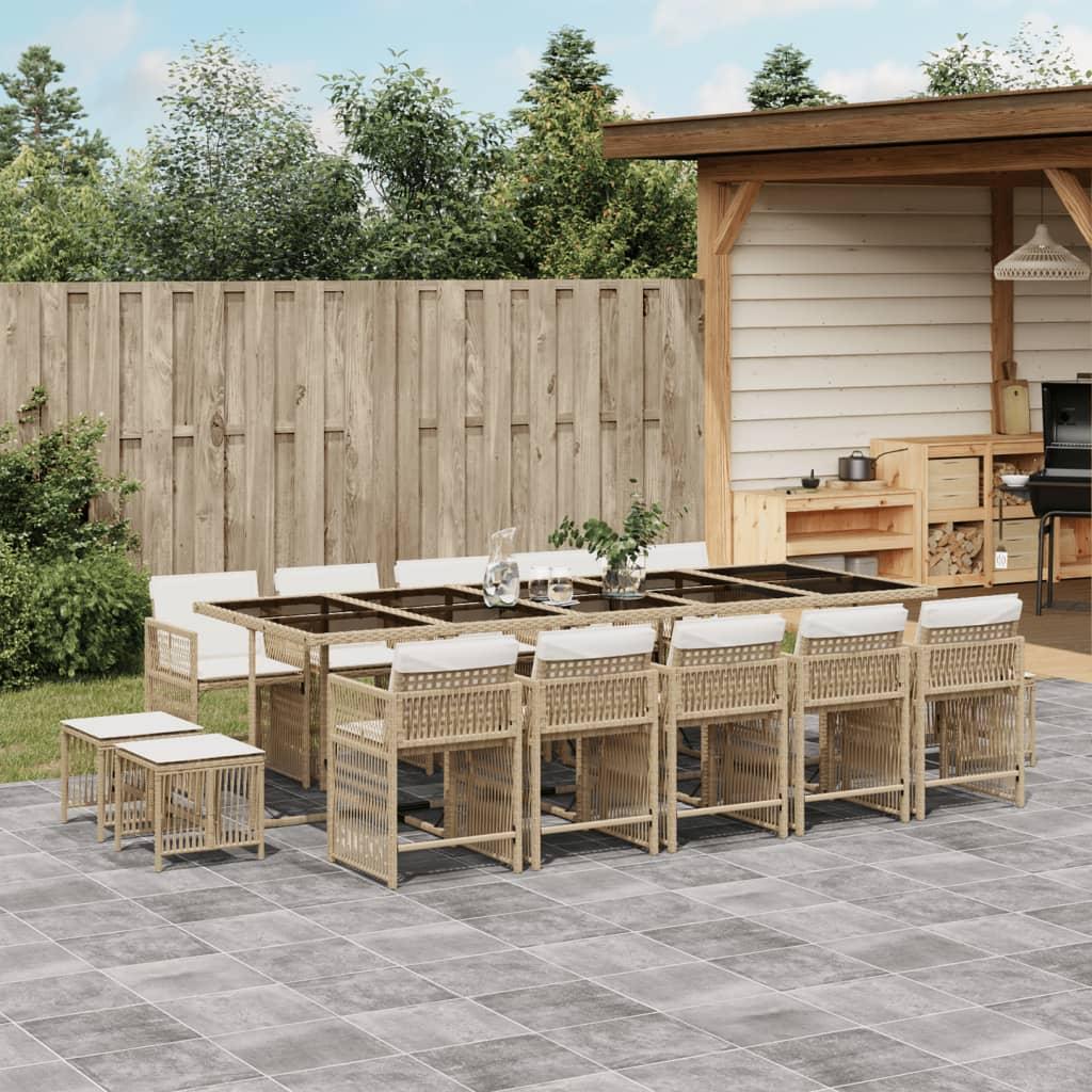 Spisebordssæt til haven 15 dele med hynder polyrattan beige