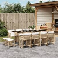 Spisebordssæt til haven 13 dele med hynder polyrattan beige