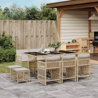 Spisebordssæt til haven 11 dele med hynder polyrattan beige