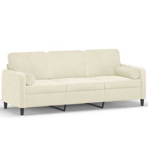 3-personers sofa med pyntepuder 180 cm velour cremefarvet
