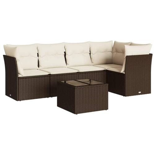 Sofasæt til haven 6 dele med hynder polyrattan brun