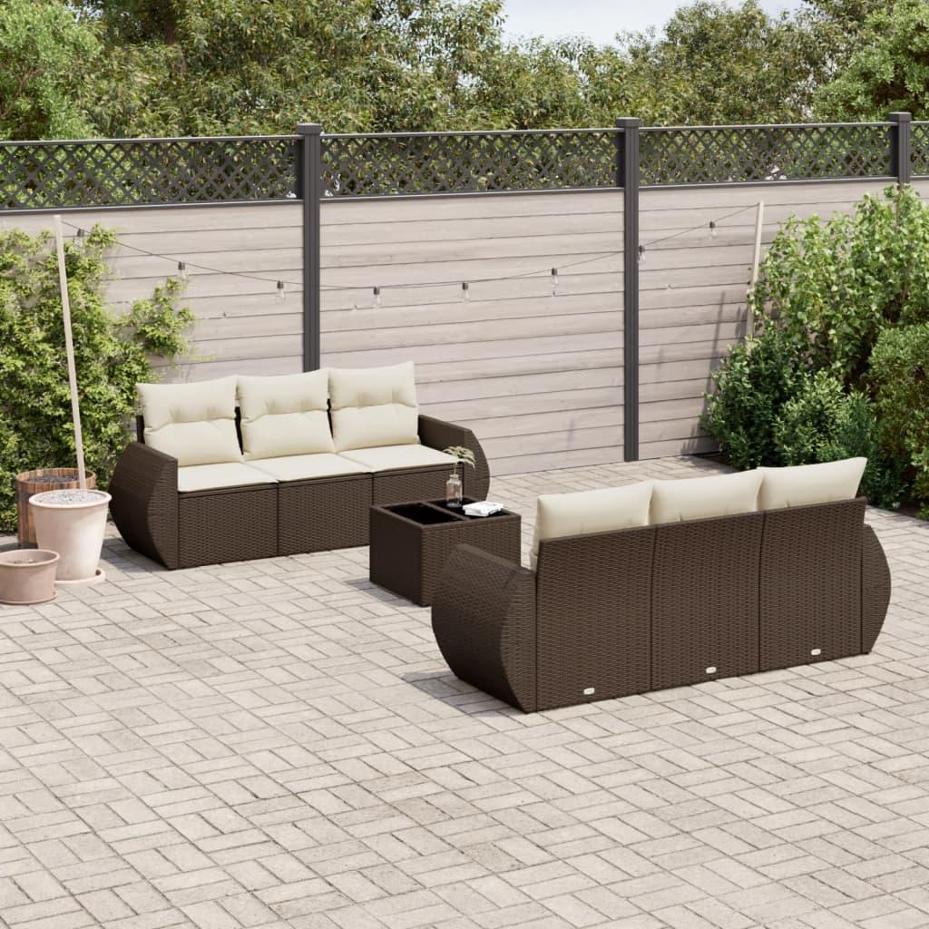 Sofasæt til haven i polyrattan - 7 dele med hynder, brun