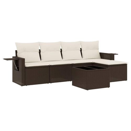 Sofasæt til haven 6 dele med hynder polyrattan brun