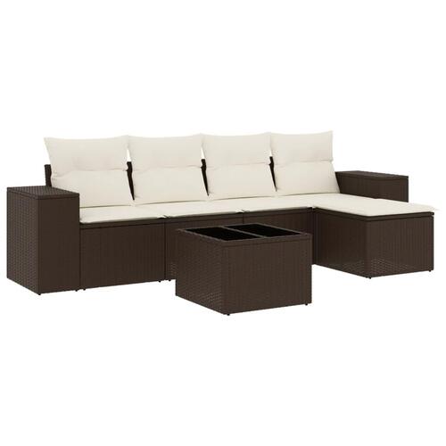 Sofasæt til haven 6 dele med hynder polyrattan brun
