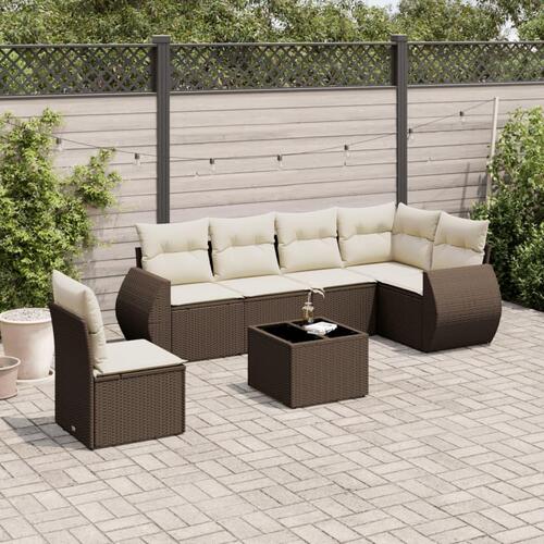 Sofasæt til haven 7 dele med hynder polyrattan brun