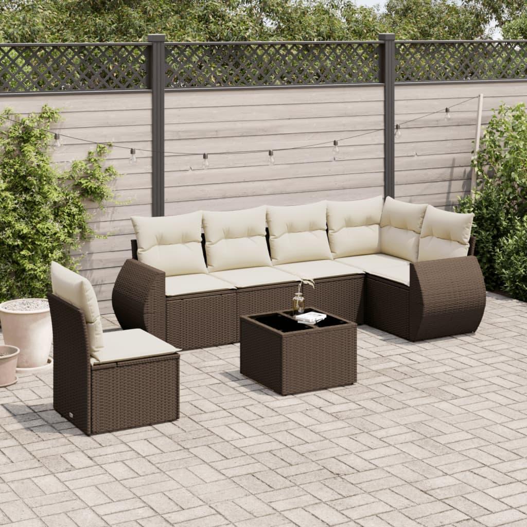 Sofasæt til haven 7 dele med hynder polyrattan brun