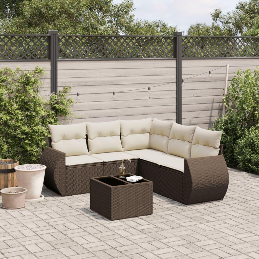 Sofasæt til haven 6 dele med hynder polyrattan brun
