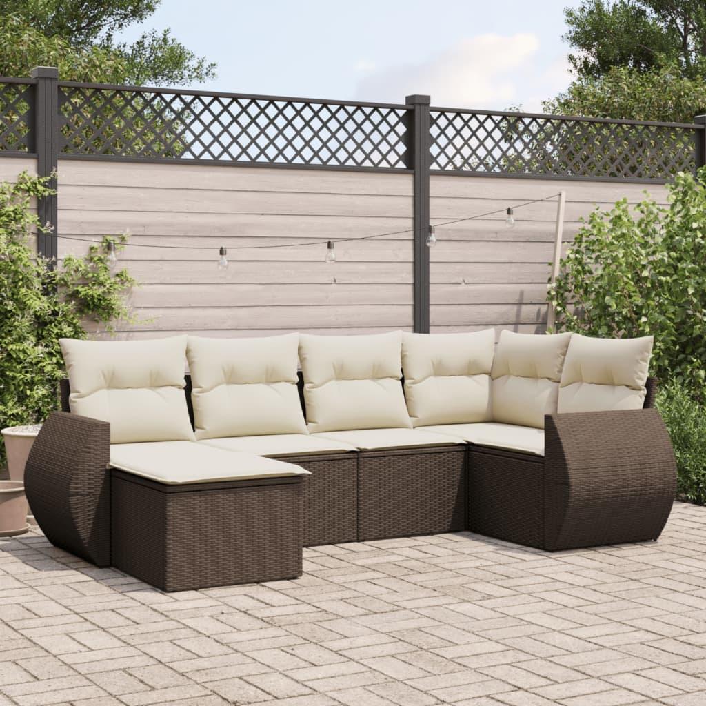 Sofasæt til haven 6 dele med hynder polyrattan brun