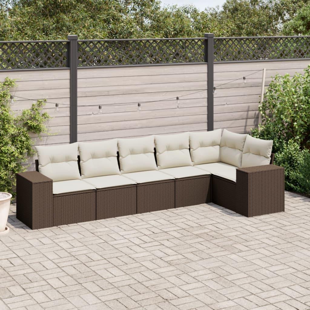 Sofasæt til haven i polyrattan - 6 dele med hynder, brun