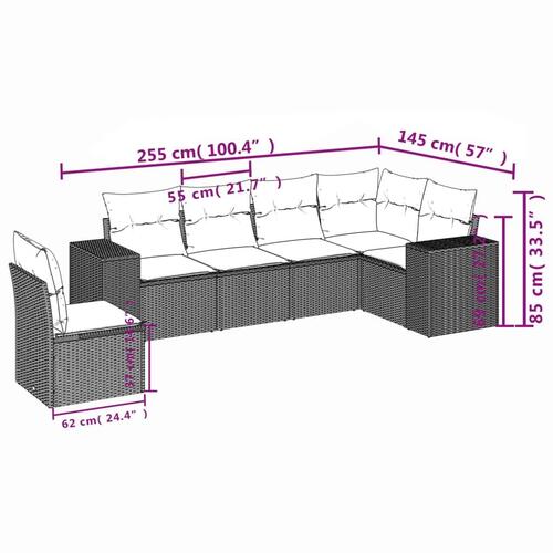 Sofasæt til haven 6 dele med hynder polyrattan brun